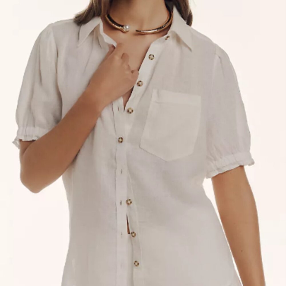 Anthropologie - The Aly Puff-Sleeve Blouse by Pilcro: Linen Edition	Sz M